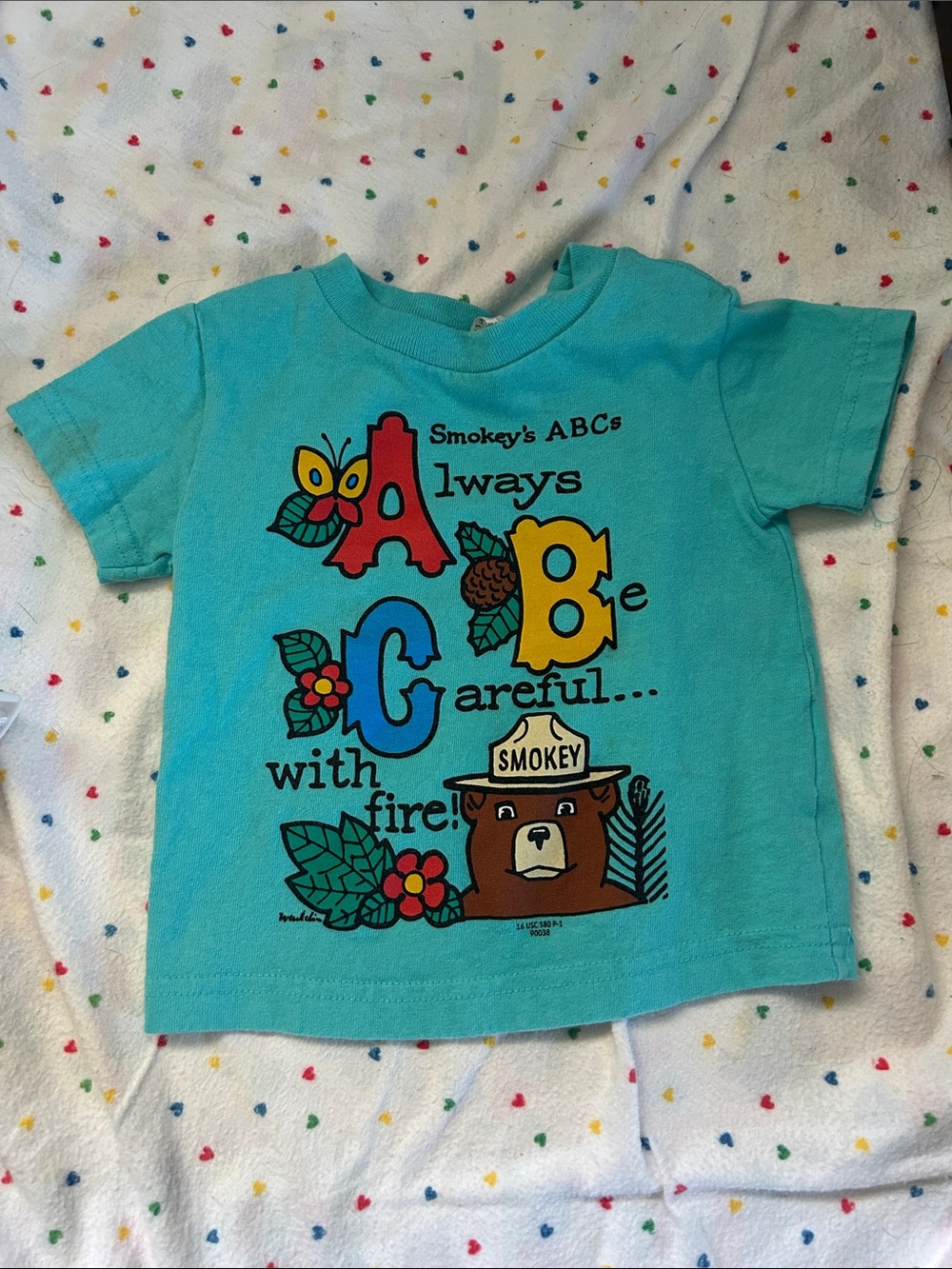 Rabbit Skins Turquoise Smokey Bear ABC Graphic Tee